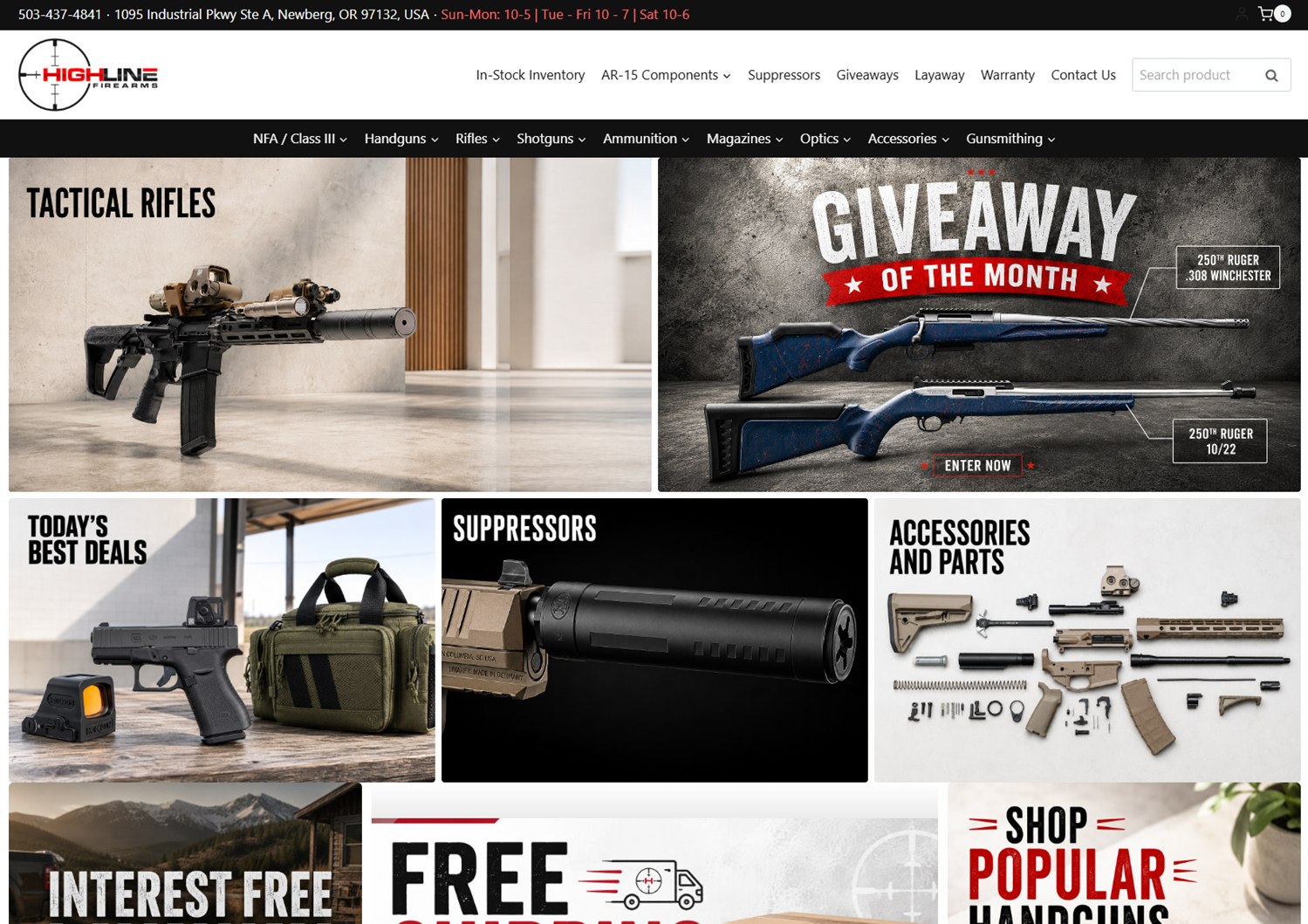 A Coriolis FFL ecommerce site in progress. Highline Firearms.